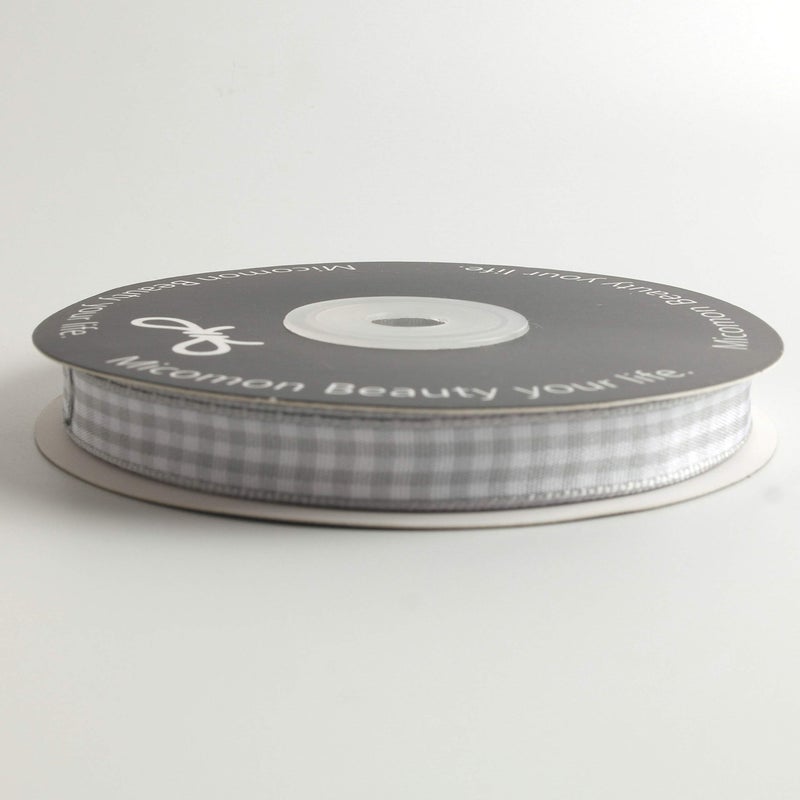 Micomon Gray Gingham Plaid Checked Ribbon 25 Yards Each Roll 100% Polyester (3/8"",Gray) - Image 3